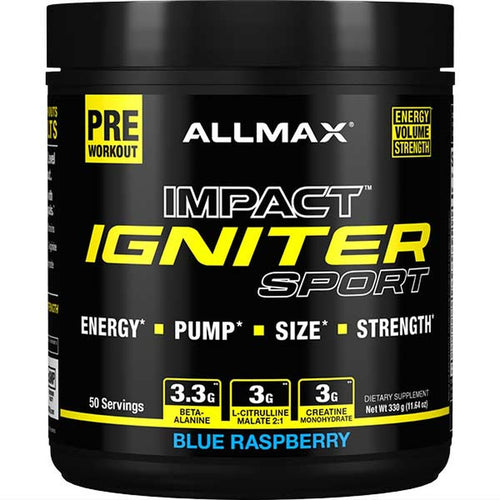 Allmax Impact Igniter Sport Pre-Workout – Blue Raspberry, 50 Servings